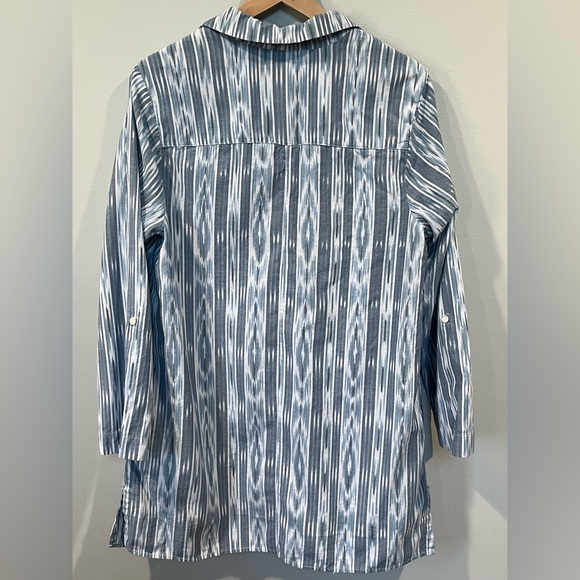 J. Jill Pure Jill Cotton Button Front Ikat Blue Tunic Top Size XL 3/4 Sleeve - Picture 8 of 15